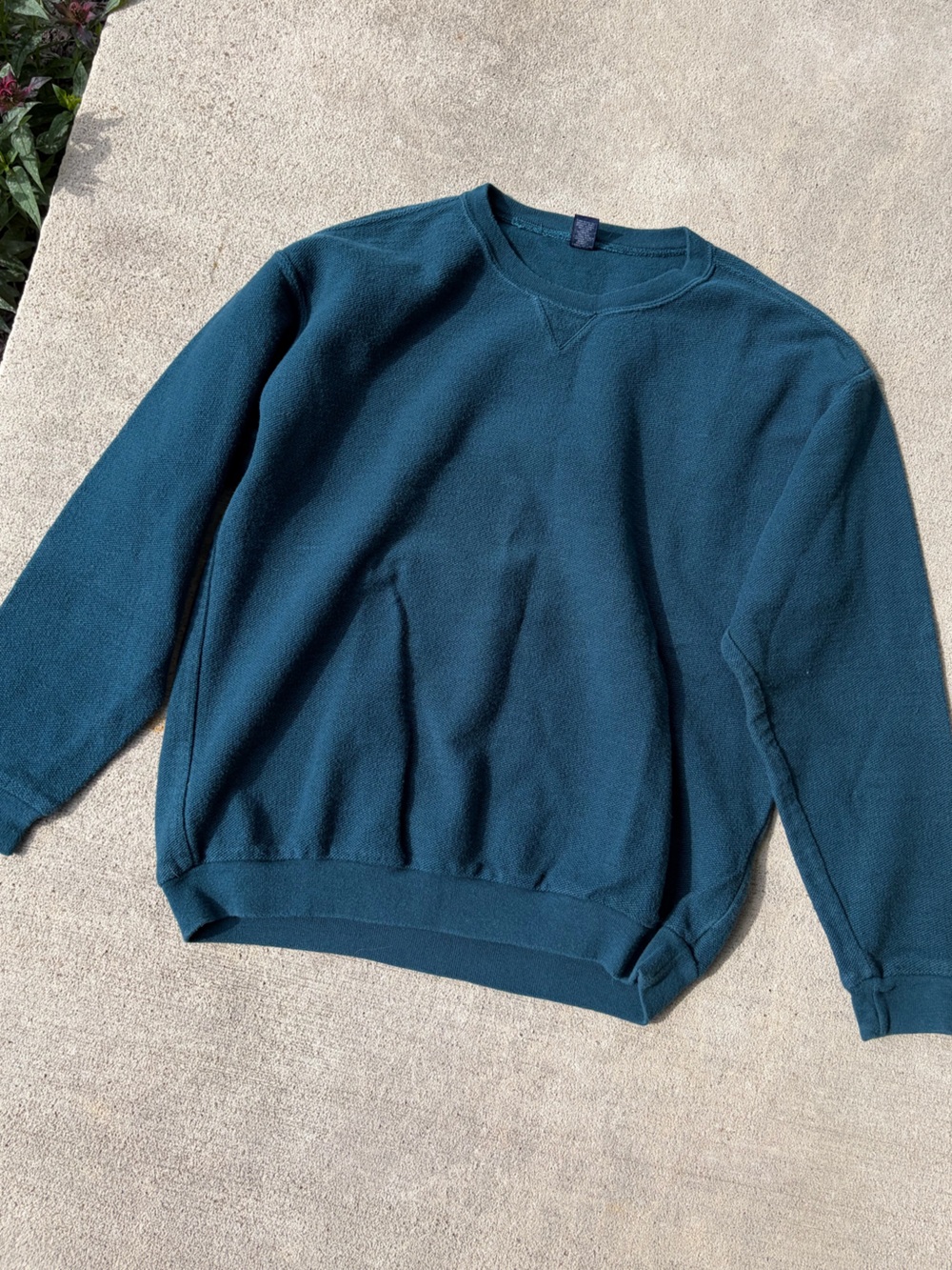 Vintage 90s Lands End sapphire blue crewneck sweatshirt pullover fleece top teal